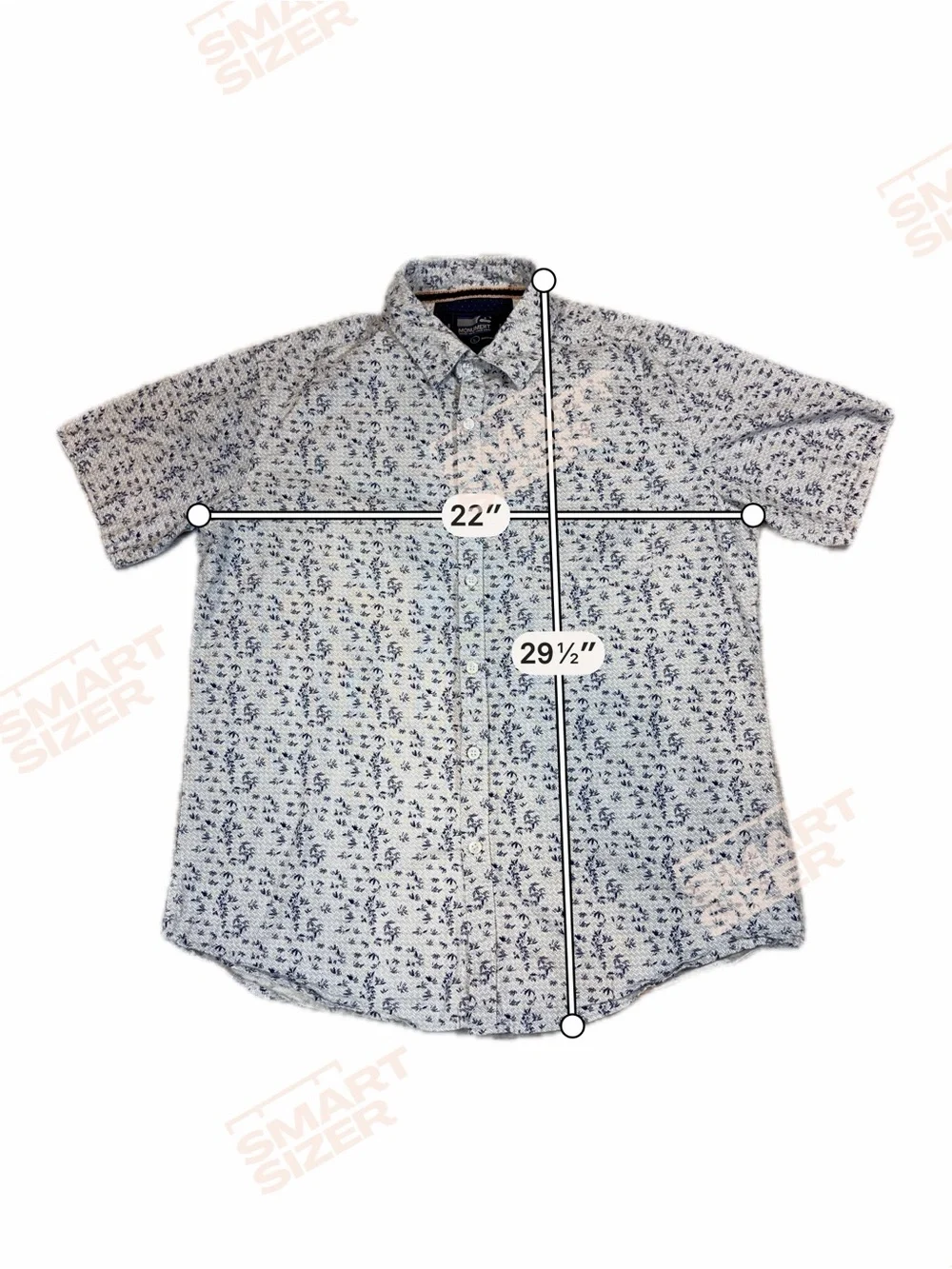 Monument Mens Button Down Short Sleeve Shirt Blue Leaf Pattern Size Large